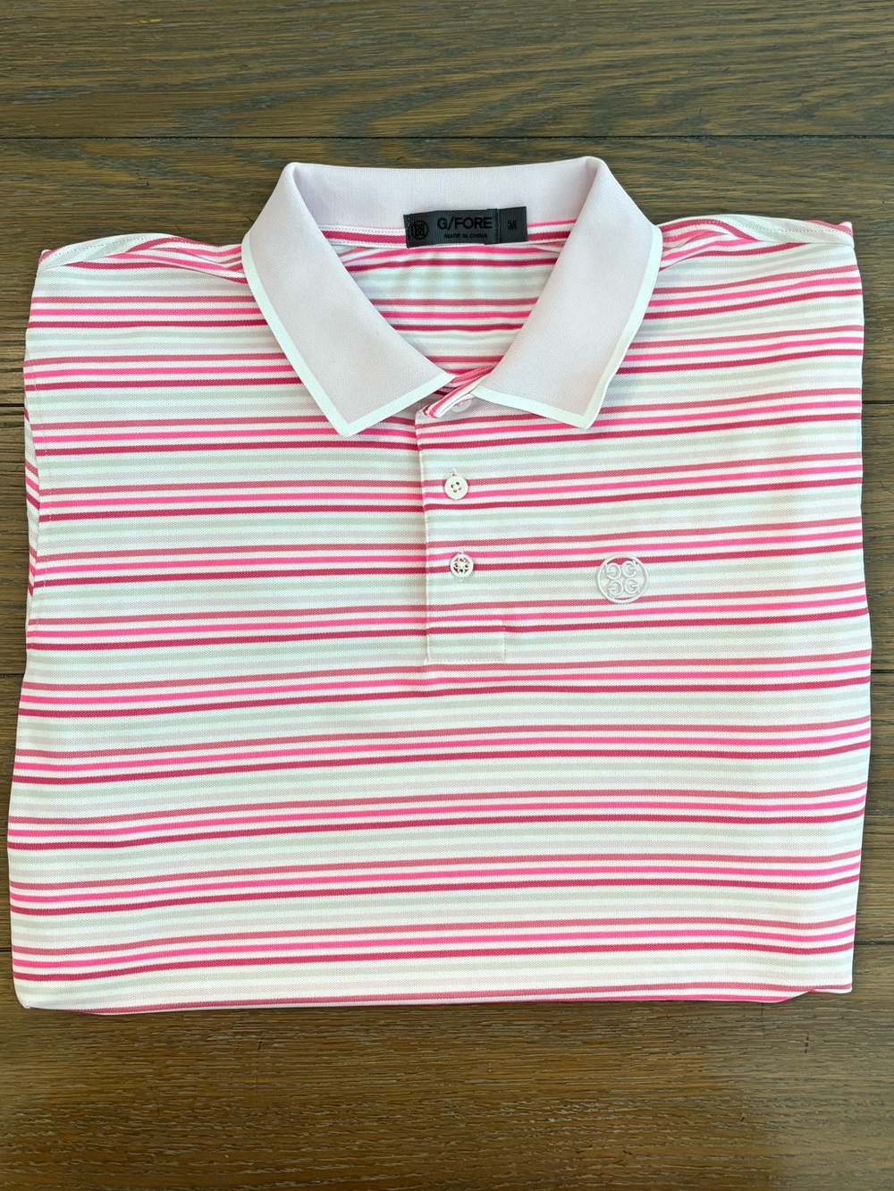 G/FORE Pink & White Striped Polo Shirt Size M
